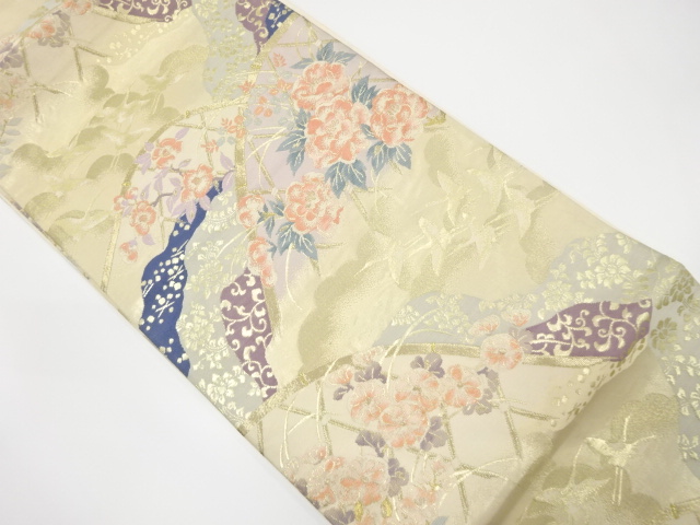 アンティーク　庭園春秋文織り出し袋帯（材料）